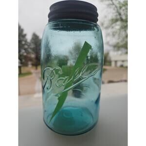 Very Rare Antique Blue Qt Fruit Jar Ball  rb 189